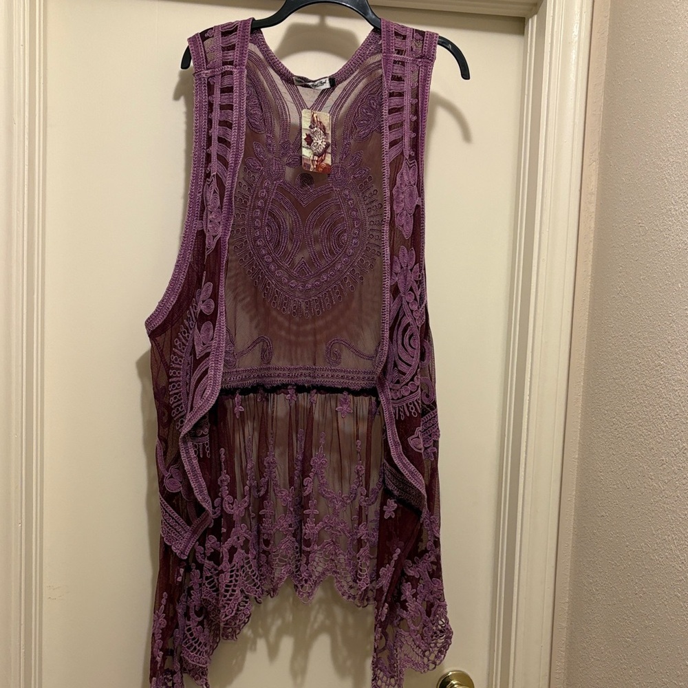 Chic Purple Lace Sleeveless Tunic